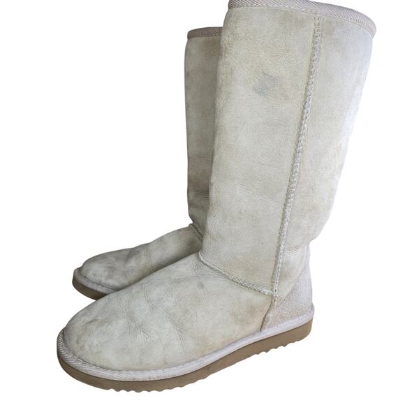 UGG AUSTRALIA Classic Tall Boots Women's Size 6 Sand Sherpa Leather Suede 5815 - Picture 2 of 10